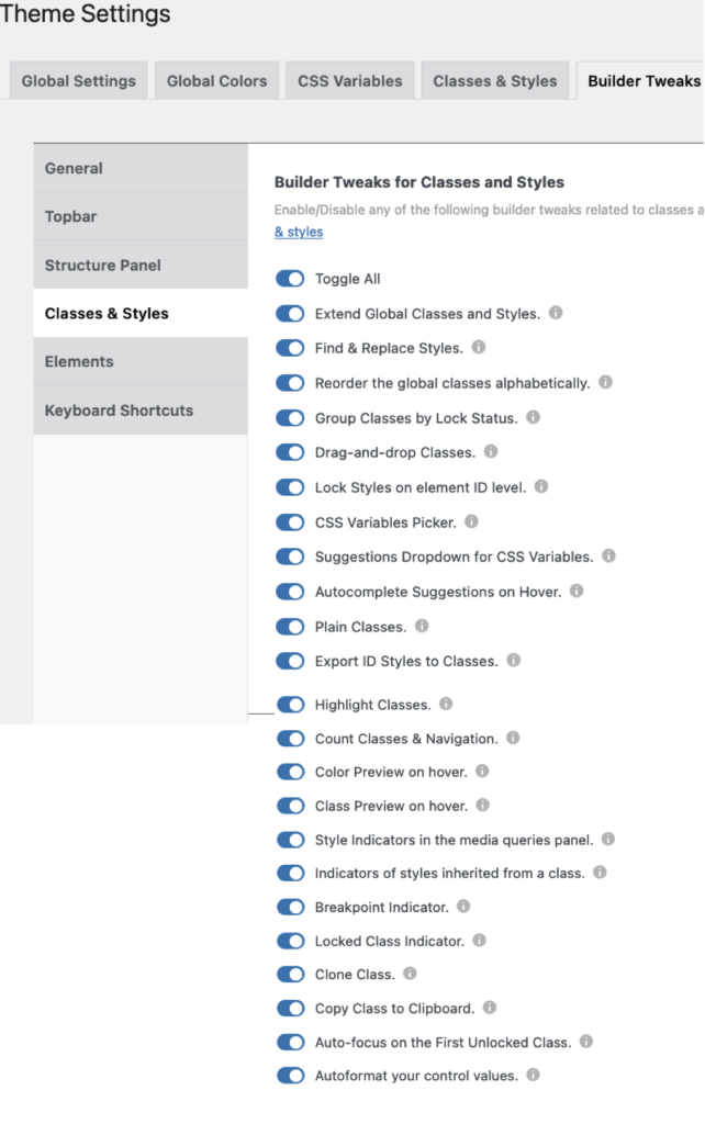 Builder Tweaks Classes