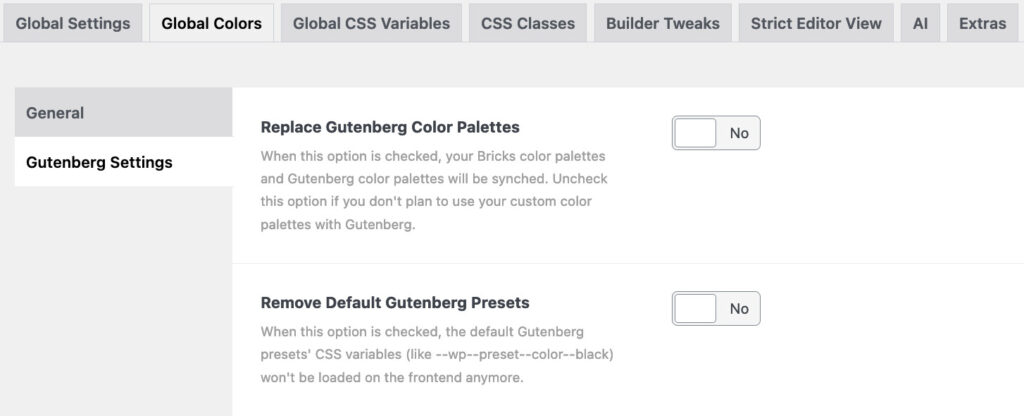 Gutenberg Settings