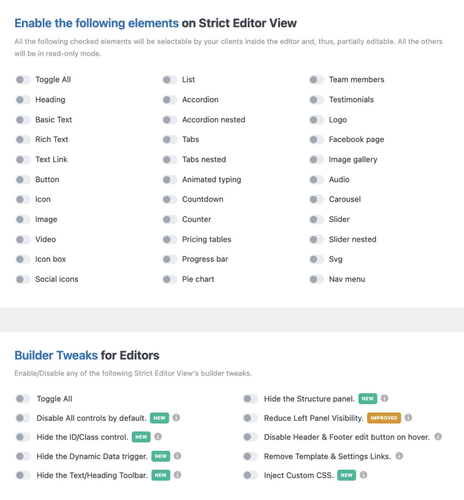 strict editor view elements