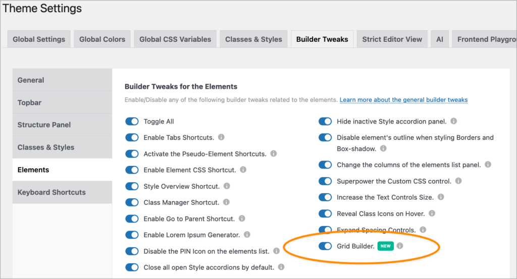 Enable the Gridbuilder